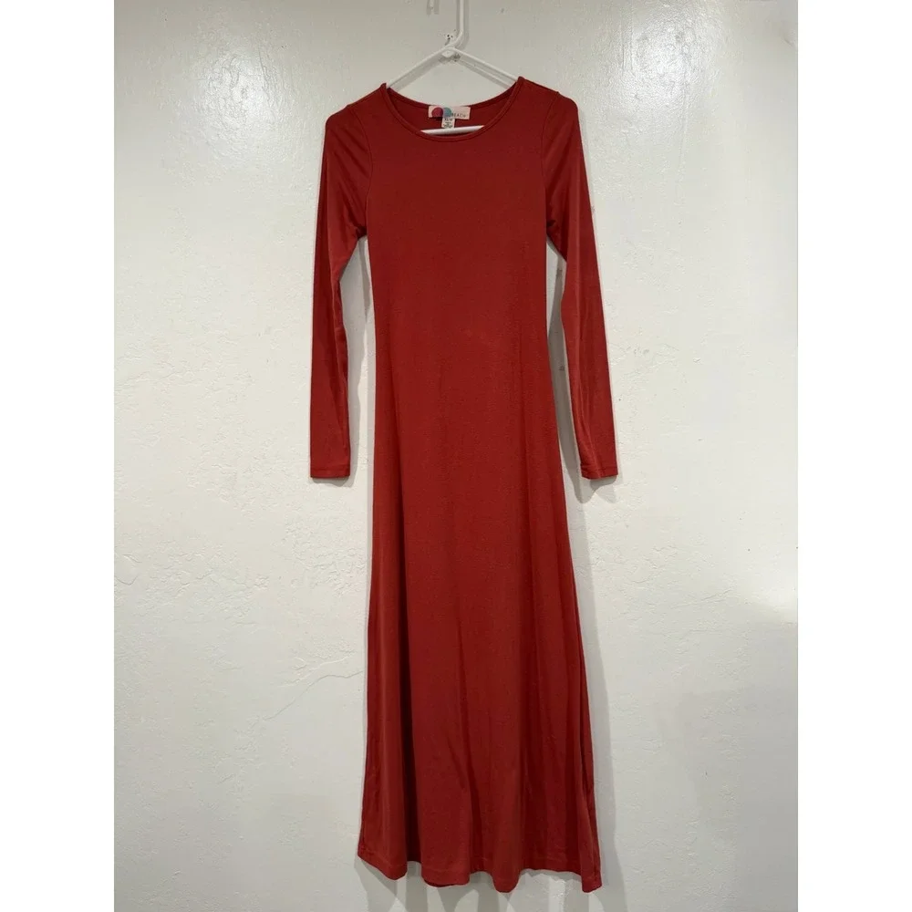 Free People Beach Open Back Tie Maxi Dress Rust Terracotta Long Sleeve XS